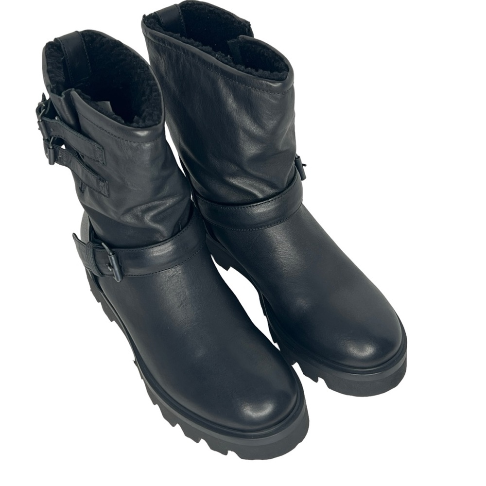 Ross & Snow Women’s Lucky Black Shearling Lining Leather Moto Boots Size 11 - Picture 2 of 16